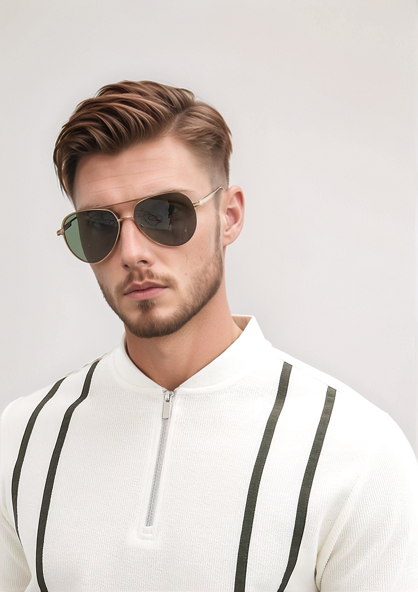White Retro Zip Polo with Stripe Detailing