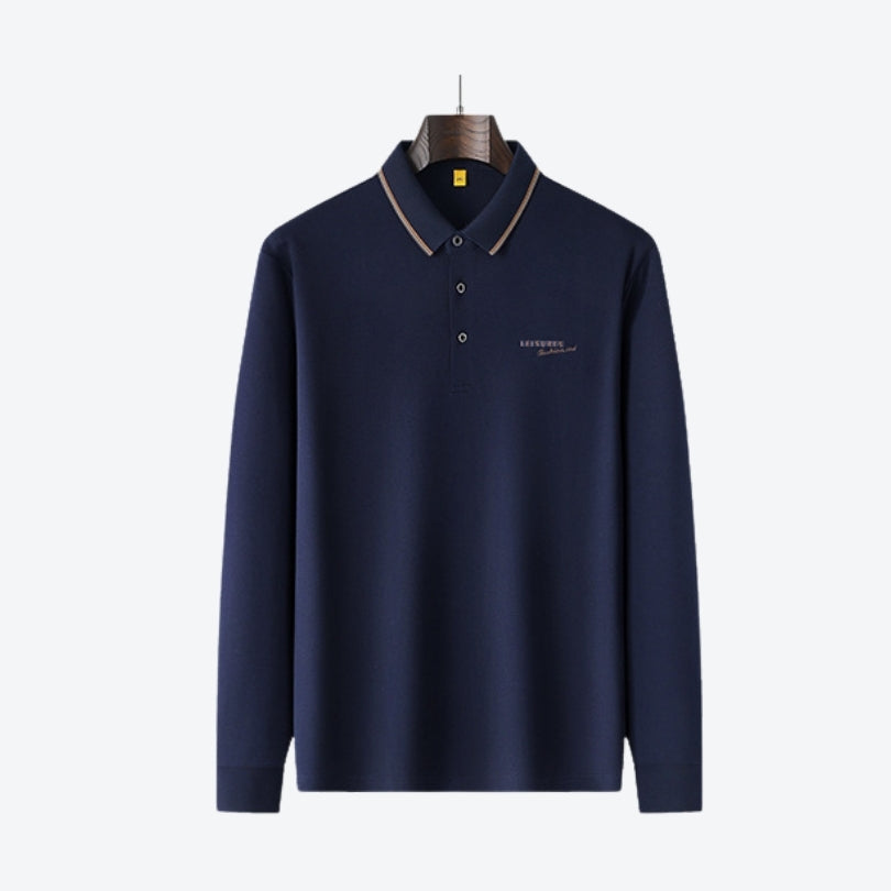 Fat guy Pearl cotton long-sleeved Polo shirt